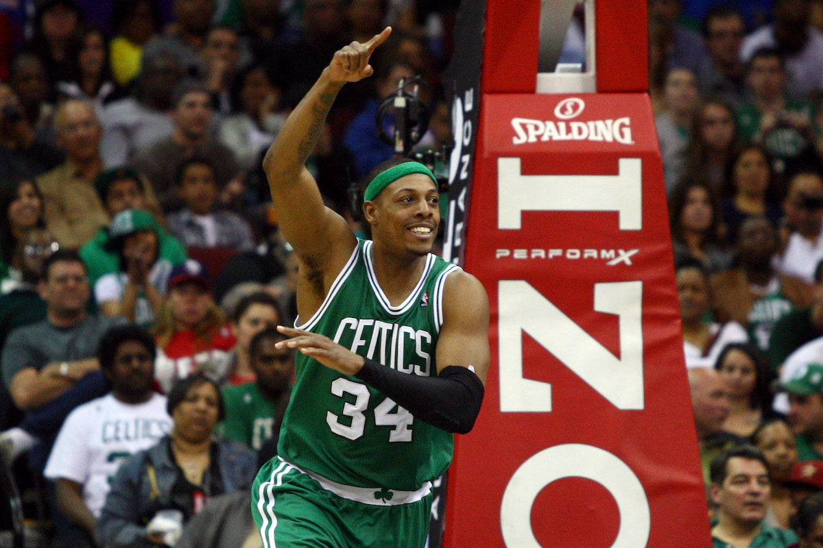 Paul Pierce of the Boston Celtics makes a basket in 2012