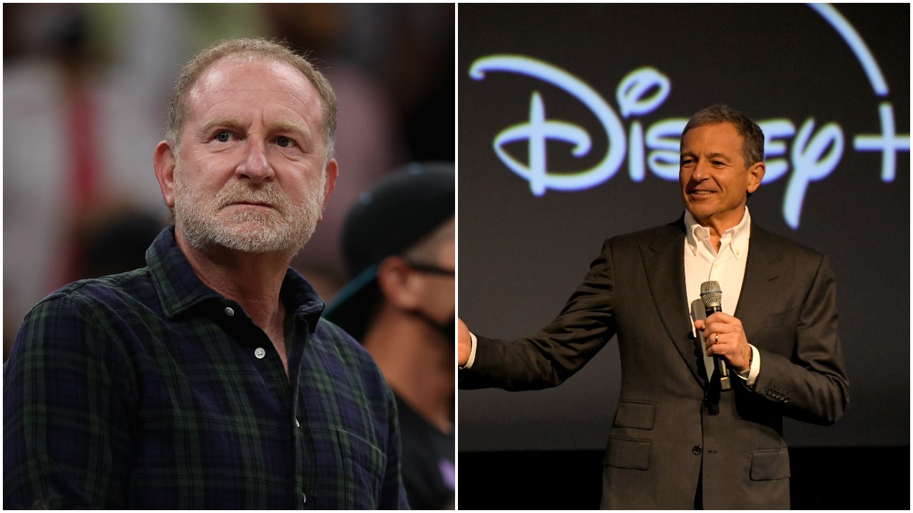 L-R: Phoenix Suns governor Robert Sarver watches a WNBA game and Disney executive Bob Iger speaks at a conference