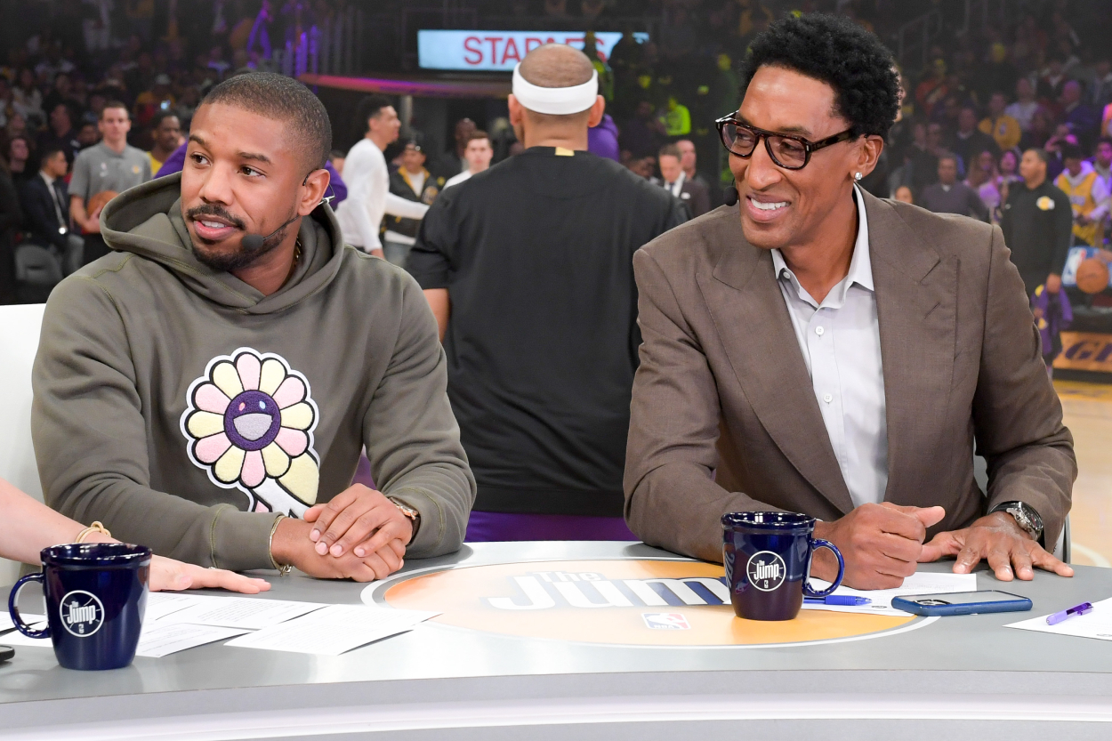 Actor Michael B. Jordan and NBA legend Scottie Pippen on ESPN in 2019.