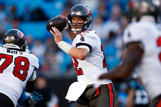 Tom Brady of the Tampa Bay Buccaneers throws the ball.