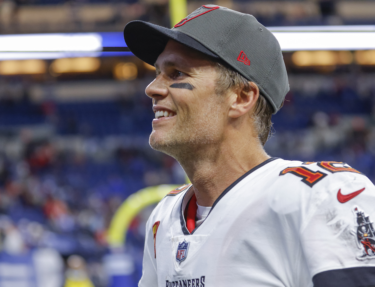 Tom Brady of the Tampa Bay Buccaneers is seen after the game against the Indianapolis Colts at Lucas Oil Stadium on November 28, 2021 in Indianapolis, Indiana.