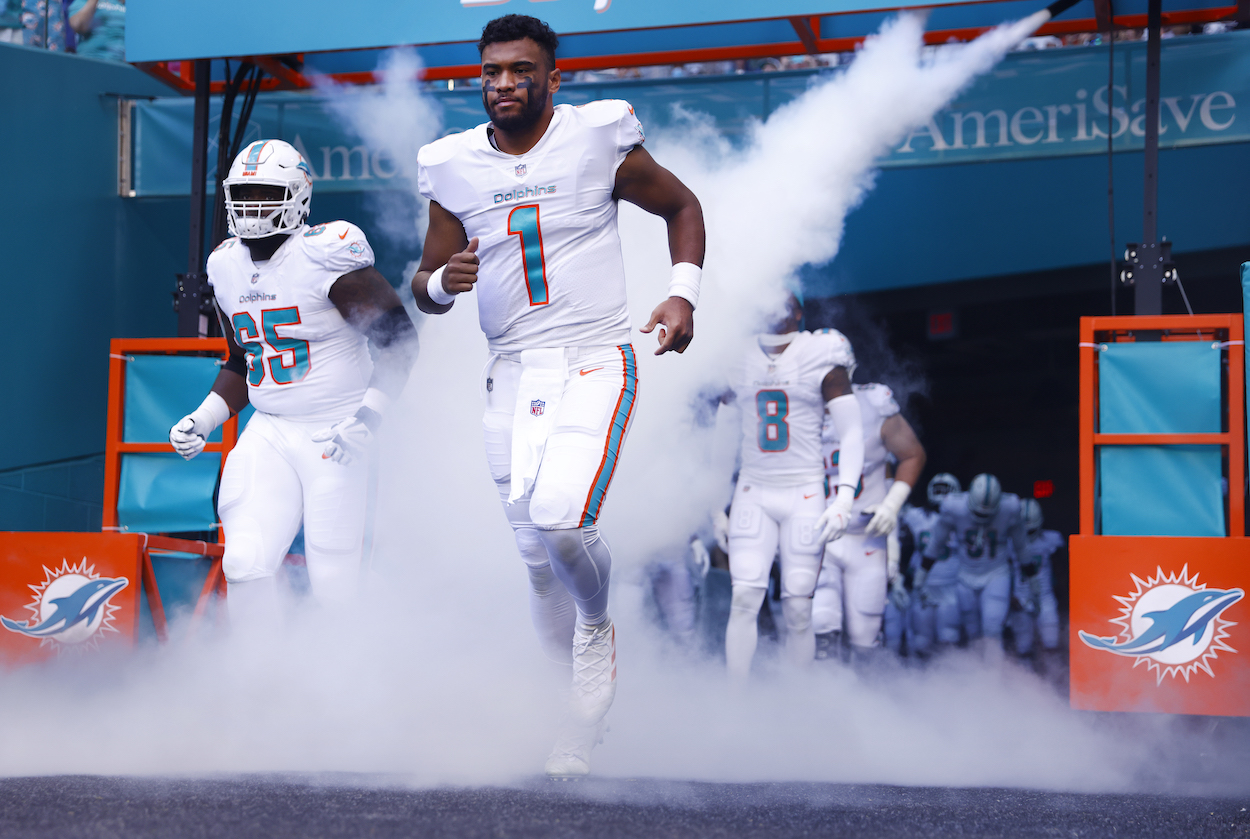 Dolphins QB Tua Tagovailoa leads the Dolphins against the Giants