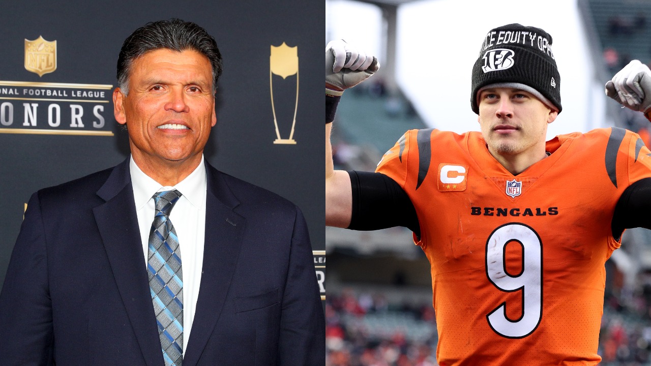 Anthony Munoz poses for photo at the NFL Honors; Bengals QB Joe Burrow reacts after a game