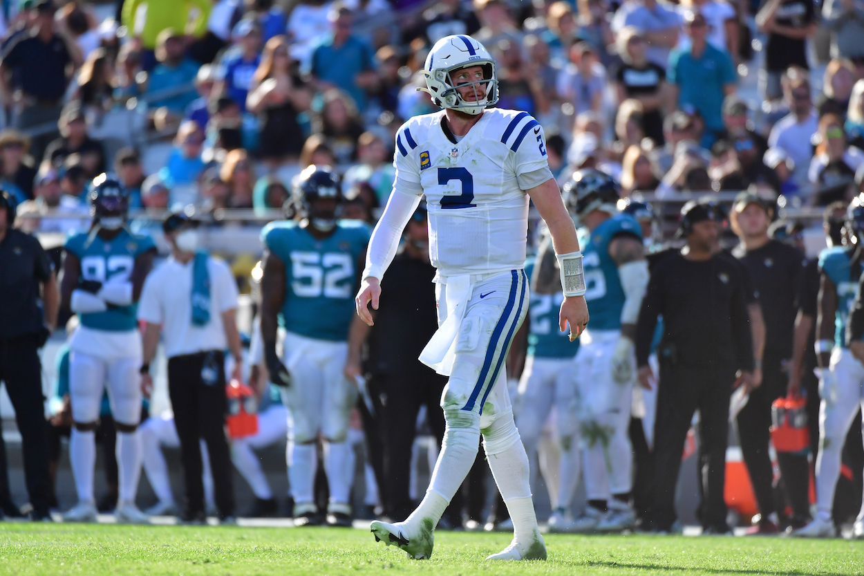 Colts QB Carson Wentz looks on during game against the Jaguars
