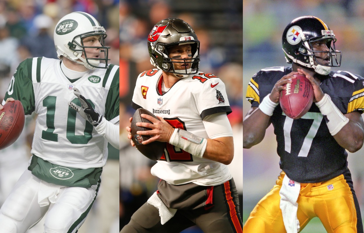Chad Pennington (L), Tom Brady, and Tee Martin were all selected in the 2000 NFL Draft.