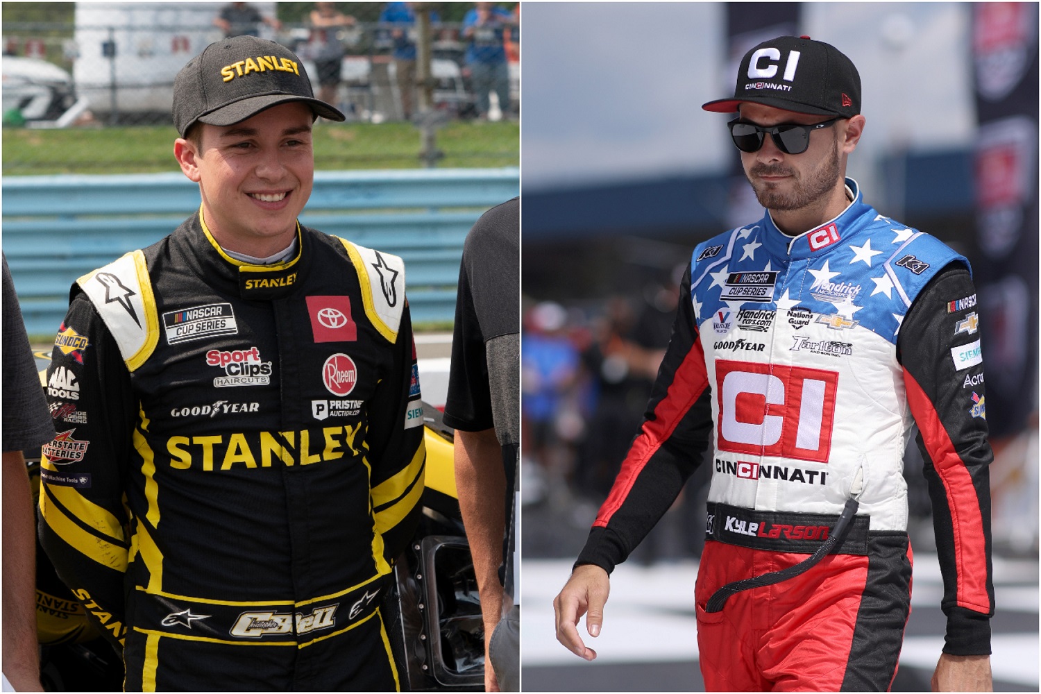 Christopher Bell and Kyle Larson drive in the NASCAR Cup Series for Joe Gibbs Racing and Hendrick Motorsports, respectively. | Getty Images