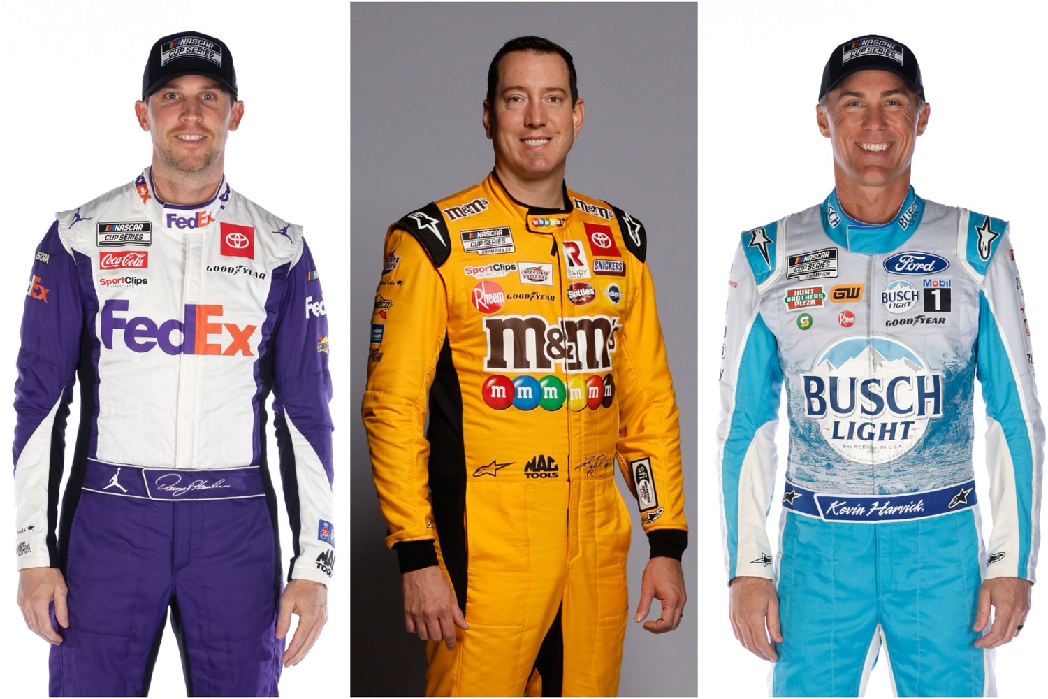 Denny Hamlin, Kyle Busch, and Kevin Harvick have compiled impeccable credentials for the NASCAR Hall of Fame. | Getty Images.