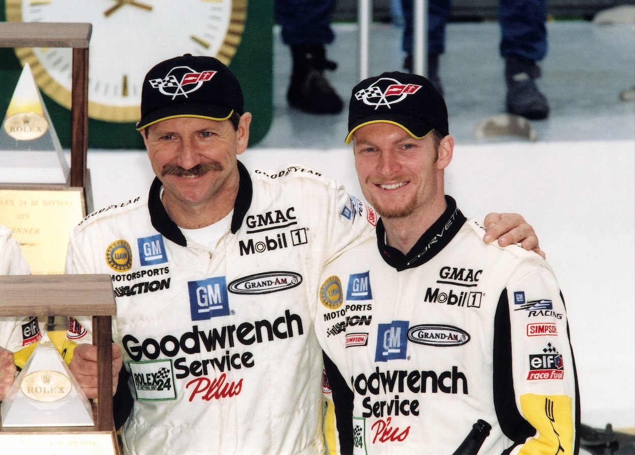 Dale Earnhardt Jr. and Dale Earnhardt Sr. pose together
