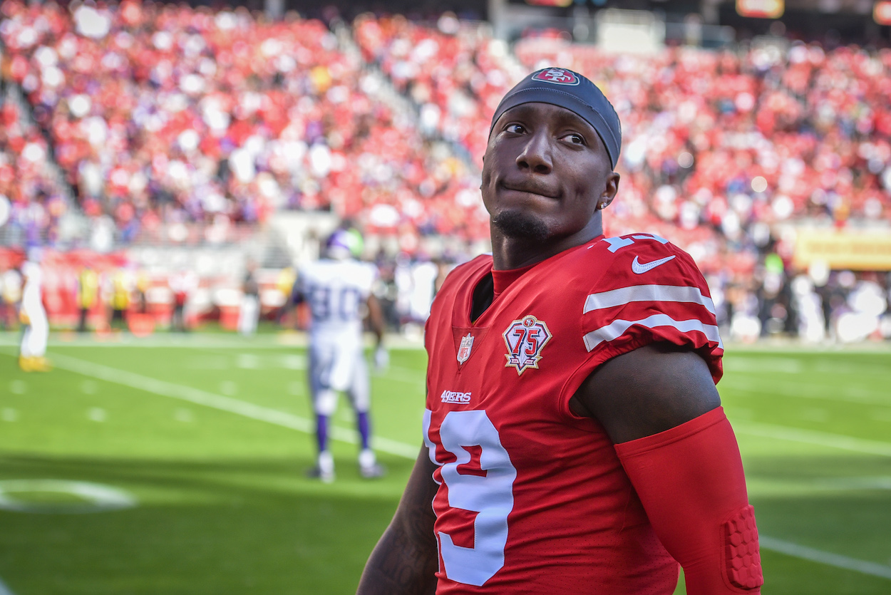 San Francisco 49ers wide receiver Deebo Samuel walking the sidelines before the game between the Minnesota Vikings and the San Francisco 49ers on Sunday, November 28, 2021 at Levi's Stadium in Santa Clara, California.