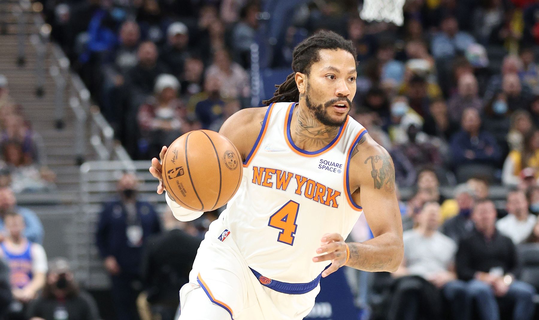 Derrick Rose #5 on the New York Knicks against the Indiana Pacers in Indianapolis, Indiana