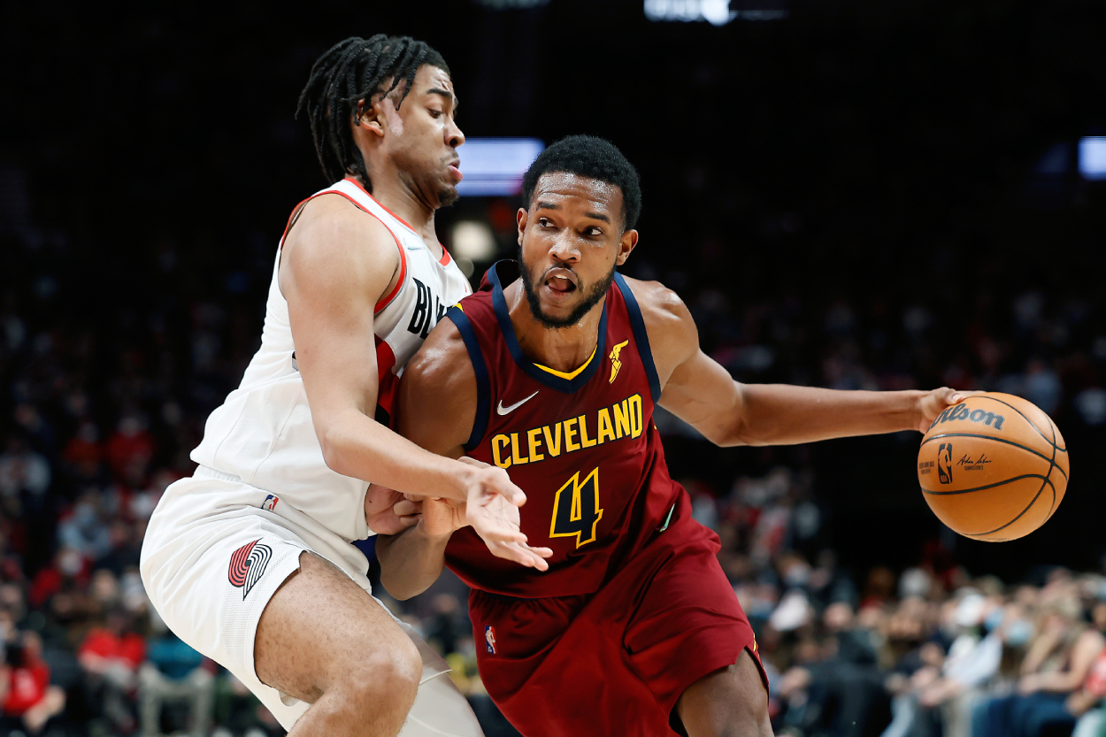 Cleveland Cavaliers big man Evan Mobley during a game against the Trail Blazers in 2022. The Cavaliers are projected to face the Warriors in the Finals this year.