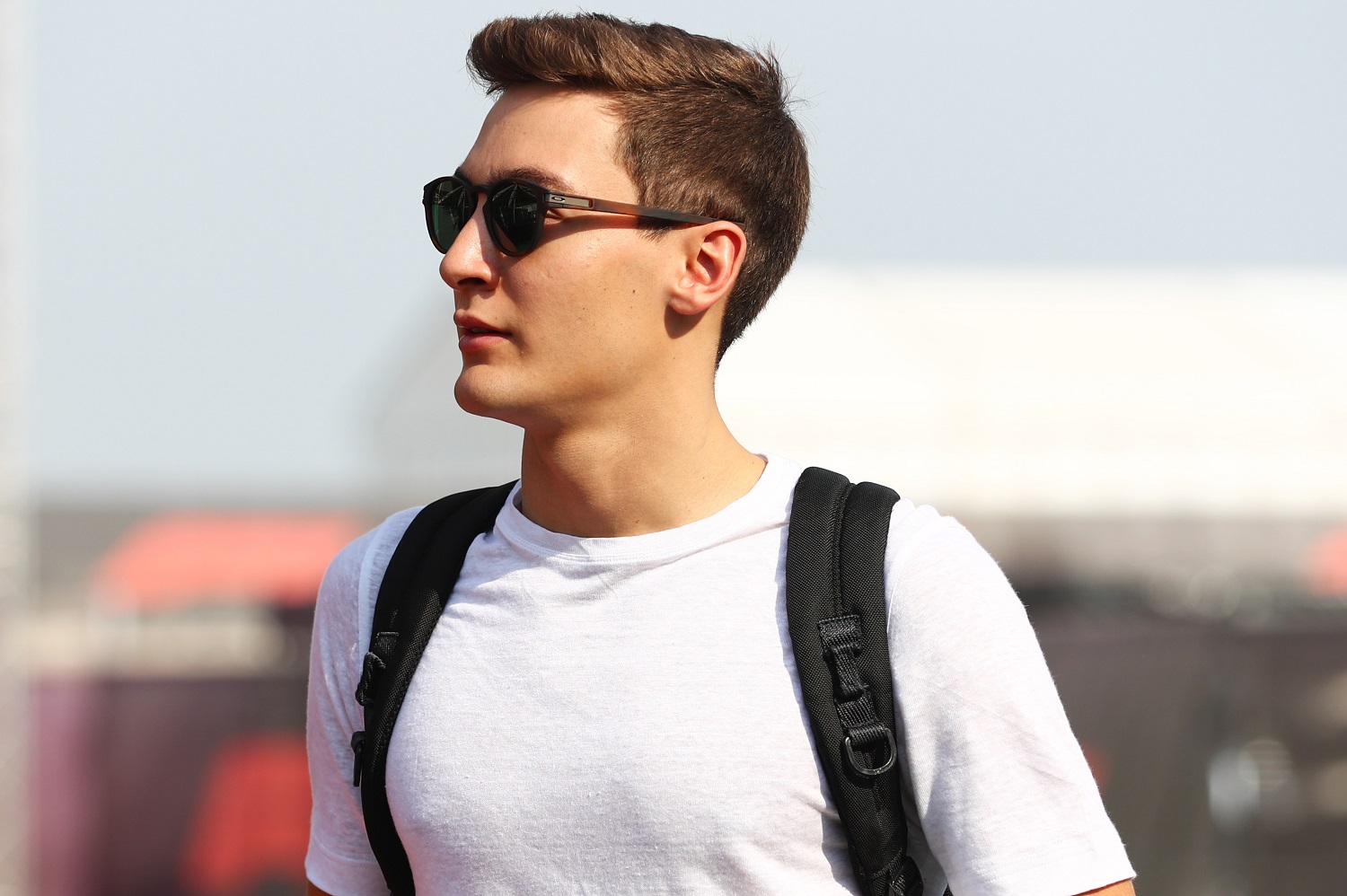 George Russell walks in the paddock ahead of the Formula 1 Grand Prix of Qatar at Losail International Circuit on Nov. 18, 2021, in Doha, Qatar.