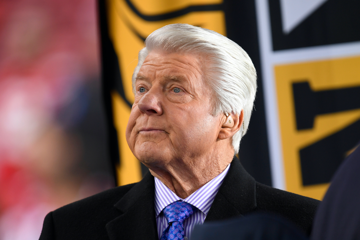 Former Dallas Cowboys coach Jimmy Johnson sits in the on-field studio before their NFC Championship game at Levi's Stadium in Santa Clara, Calif., on Sunday, Jan. 19, 2020. Johnson recently weighed in on the Dallas Cowboys vs. San Francisco 49ers playoff matchup.