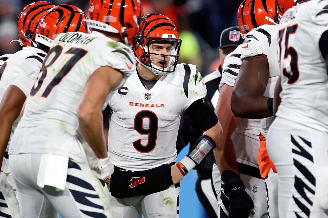 Cincinnati Bengals quarterback Joe Burrow, whose line allowed him to get sacked nine times against the Titans.