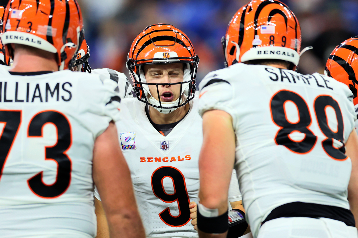 Cincinnati Bengals quarterback Joe Burrow and teammates in 2021.