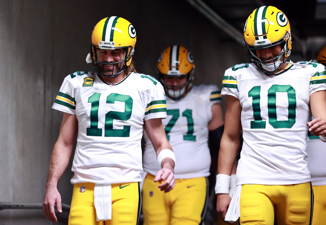 Aaron Rodgers and Jordan Love of the Green Bay Packers 