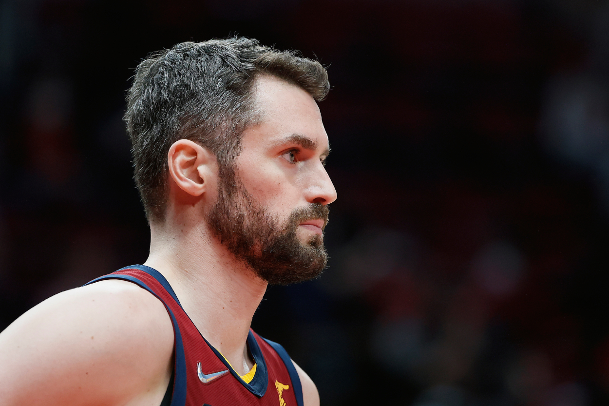 Cavs star Kevin Love during a game against the Trail Blazers in 2022.