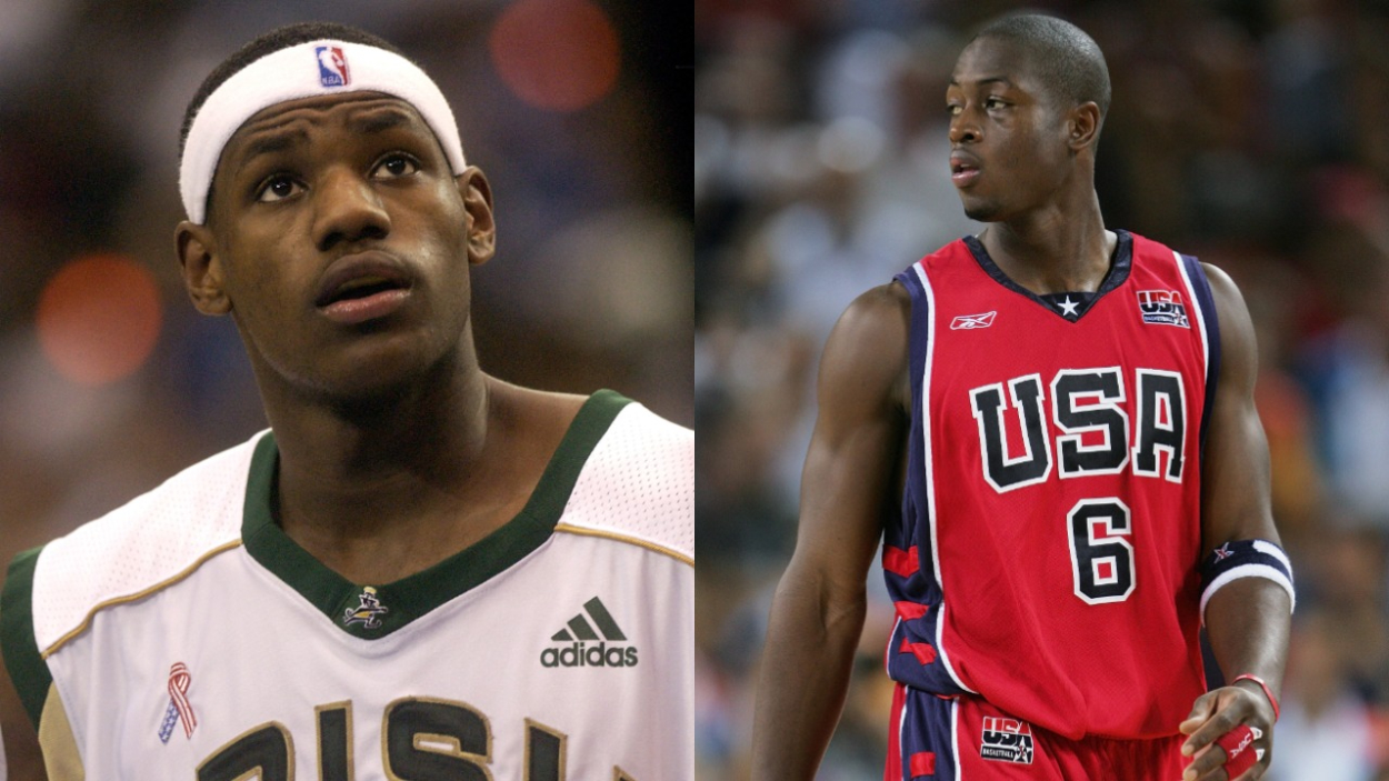 NBA legends LeBron James and Dwyane Wade during their younger years.