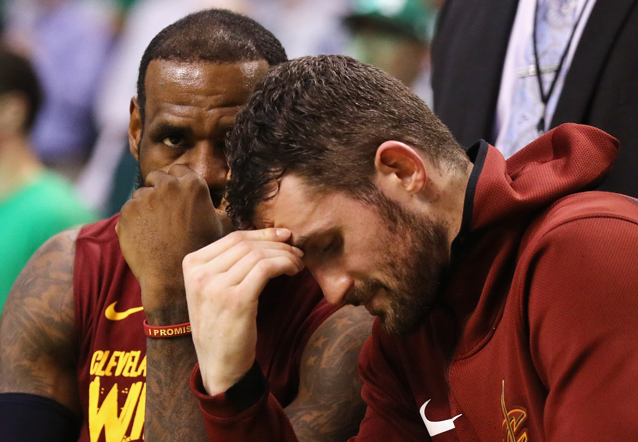 Former Cleveland Cavaliers teammates LeBron James and Kevin Love in 2018.