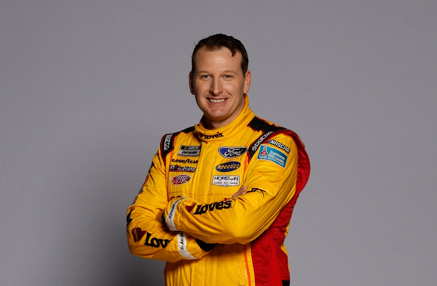 NASCAR driver Michael McDowell poses for a photo during NASCAR Production Days at Clutch Studios on Jan. 19, 2022, in Concord, North Carolina. | Chris Graythen/Getty Images