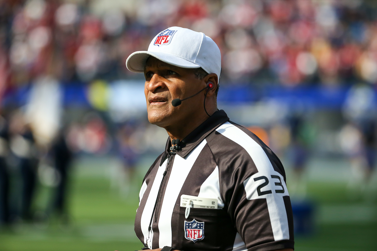 NFL Referee Jerome Boger during an NFL game between the San Francisco 49ers and the Los Angeles Rams on January 9, 2022. Boger's crew's erroneous whistle may have cost the Las Vegas Raiders a win Saturday vs. the Cincinnati Bengals.
