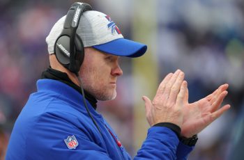 Head coach Sean McDermott of the Buffalo Bills on the sideline against the Carolina Panthers at Highmark Stadium on December 19, 2021 in Orchard Park, New York.