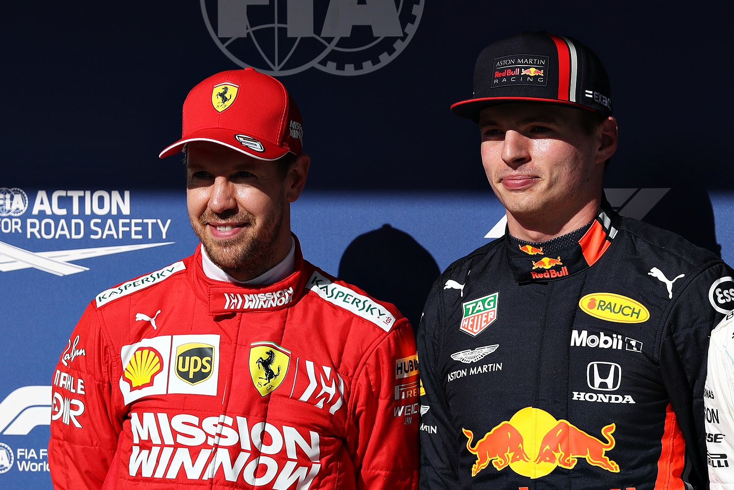 Max Verstappen of the Netherlands and Sebastian Vettel of Germany pose in parc ferme after qualifying for the Formula 1 Grand Prix of Brazil at Autodromo Jose Carlos Pace on Nov. 16, 2019, in Sao Paulo, Brazil. | Mark Thompson/Getty Images