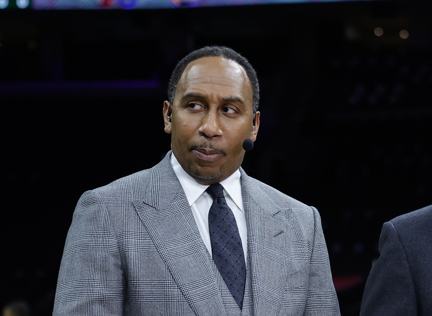 Stephen A. Smith at a game between the Philadelphia 76ers and the Golden State Warriors at Wells Fargo Center on Dec. 11, 2021,