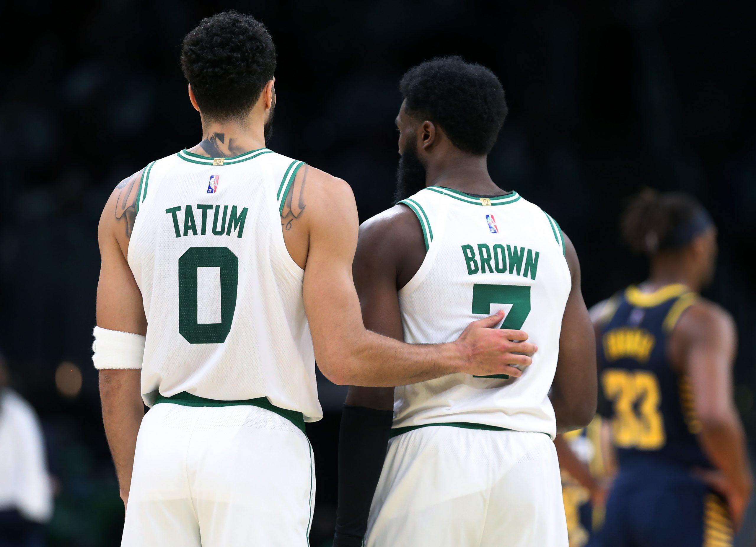 The Celtics Jayson Tatum and Jaylen Brown are pictured together.