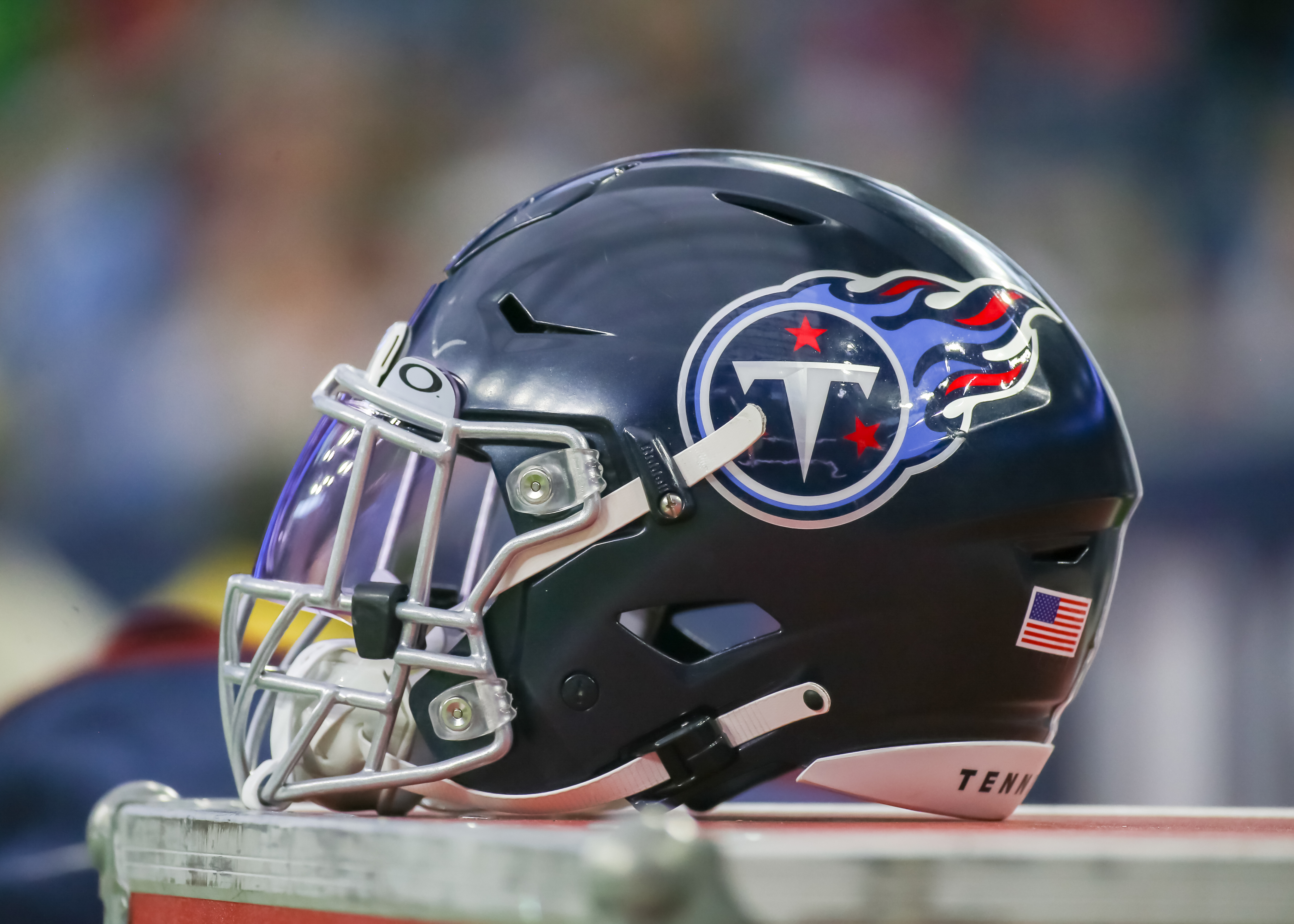 Titans helmet sits on the sideline during a game