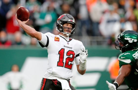 Tom Brady of the Tampa Bay Buccaneers in action against the New York Jets.