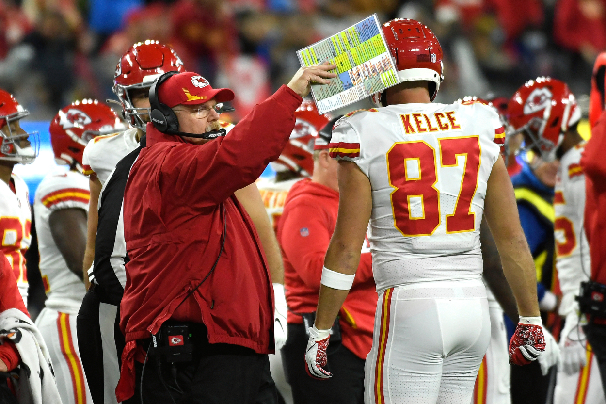 Kansas City Chiefs head coach Andy Reid and tight end Travis Kelce.