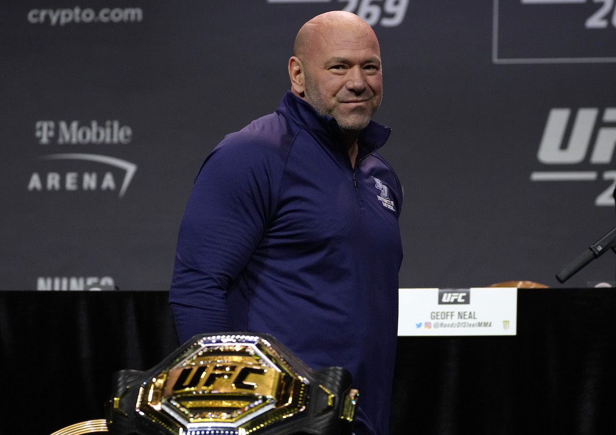 UFC president Dana White walks on stage during the UFC 269 press conference