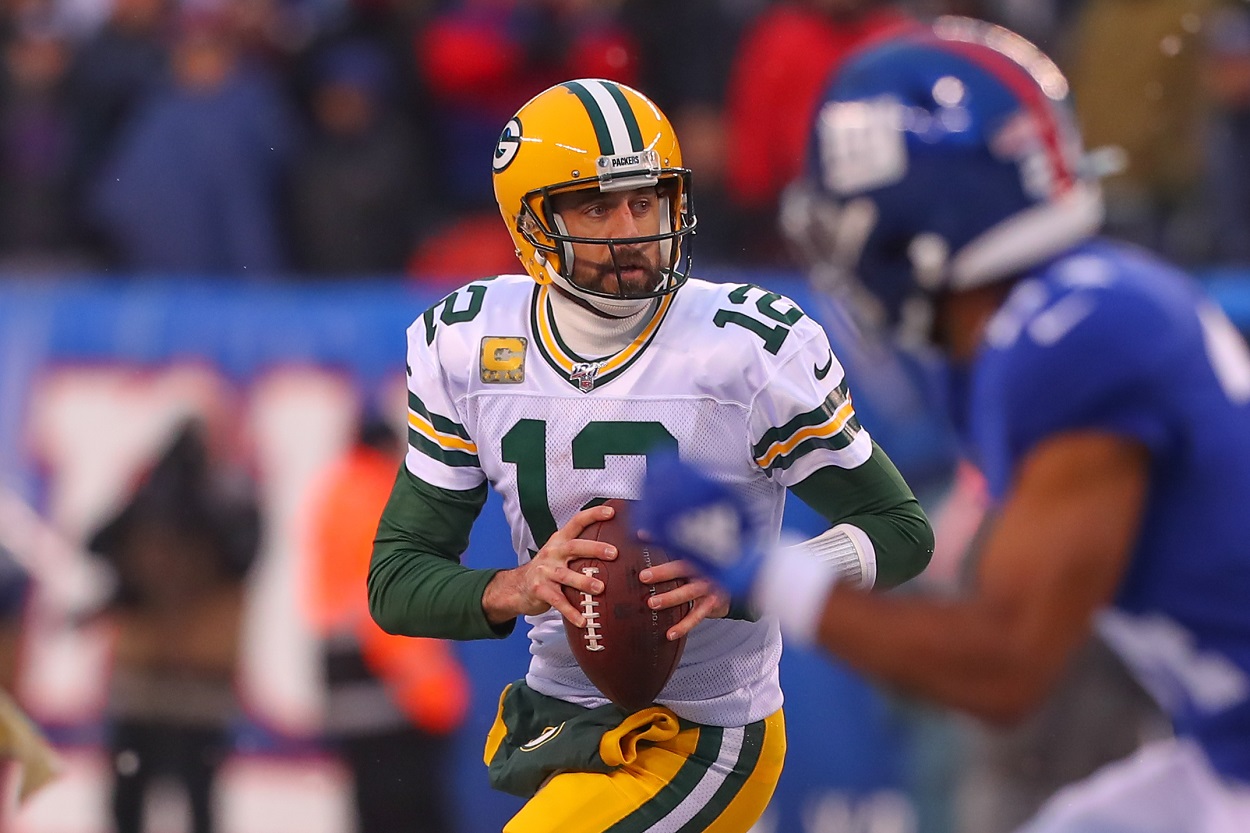 Aaron Rodgers, QB, Green Bay Packers plays vs. the New York Giants 