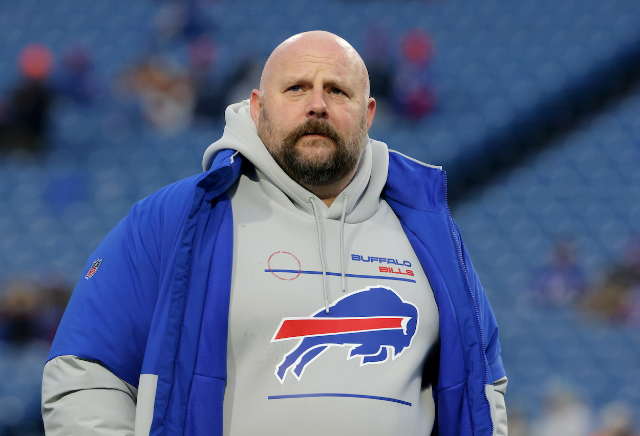 Buffalo Bills offensive coordinator and new New York Giants head coach Brian Daboll on the field before a game against the New York Jets at Highmark Stadium on January 9, 2022 in Orchard Park, New York.