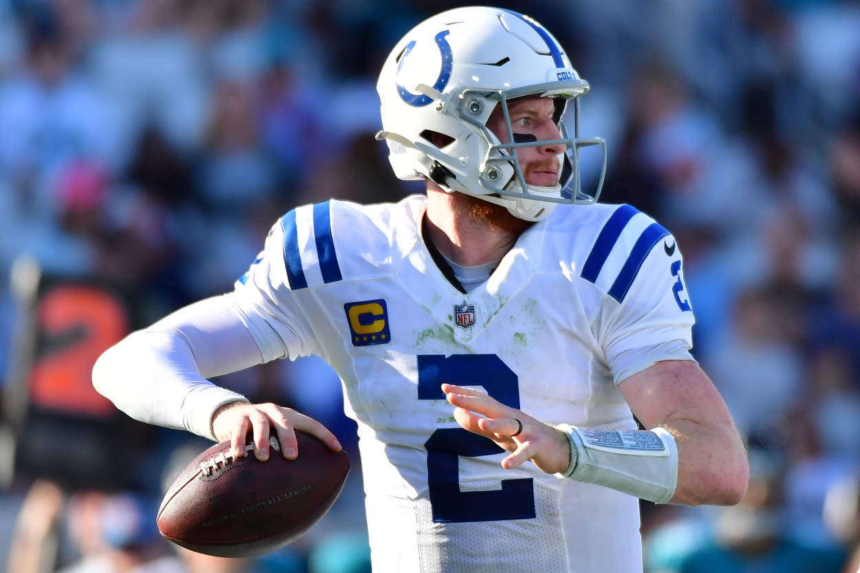 Indianapolis Colts quarterback Carson Wentz during a game against the Jaguars in 2022.