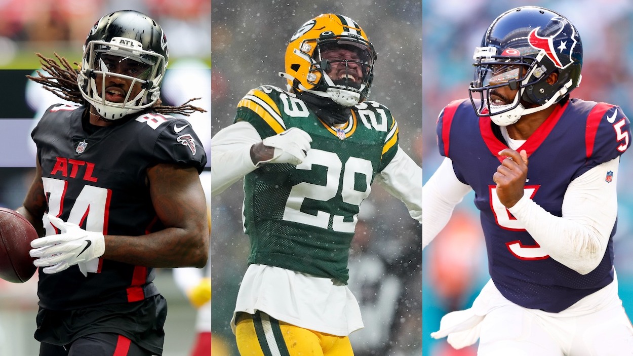 The Buffalo Bills top free-agent targets of 2022 should include (L-R) Atlanta Falcons RB Cordarrelle Paterson, Green Bay Packers CB Rasul Douglas, and Houston Texans QB Tyrod Taylor.