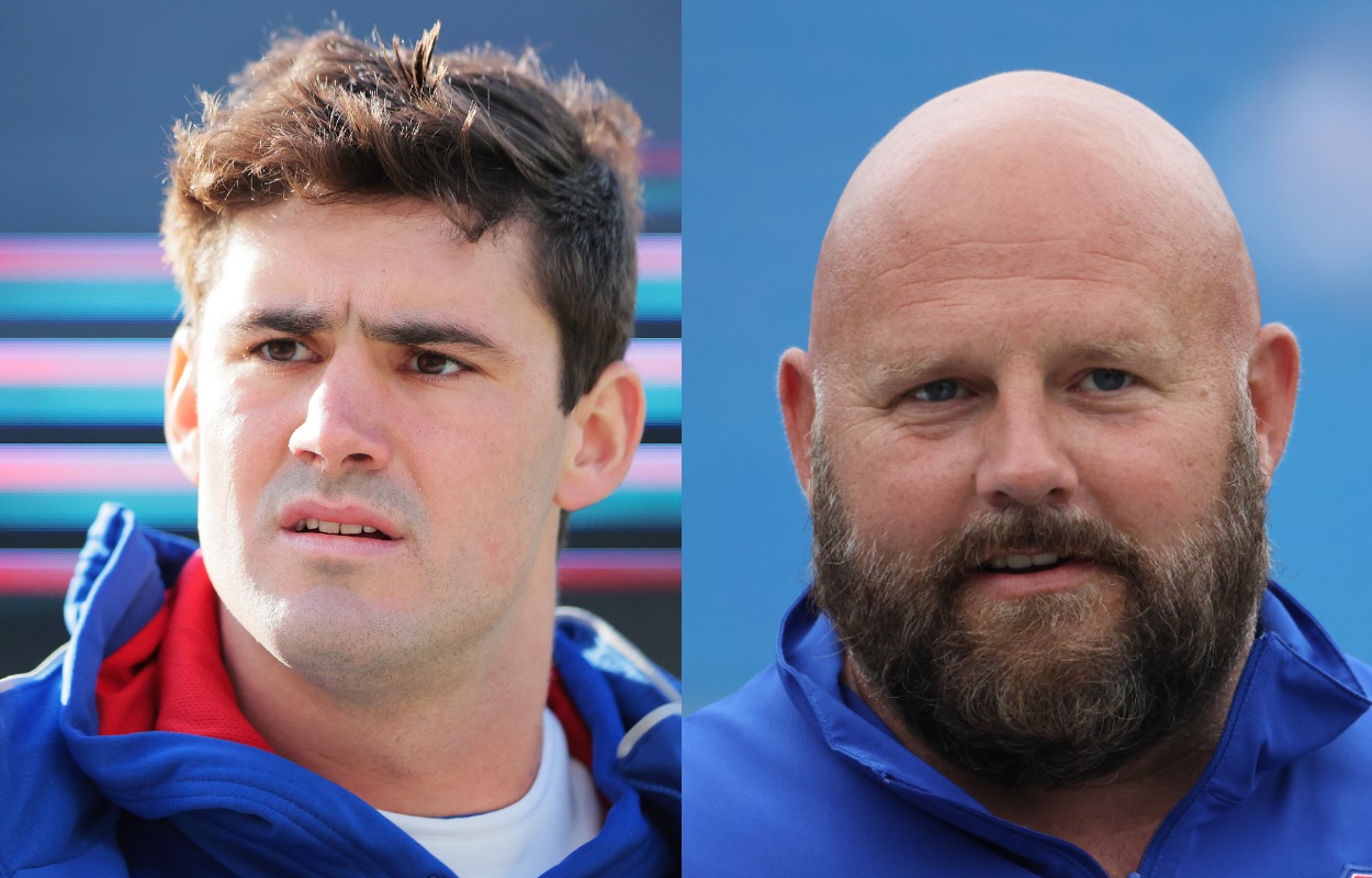 New York Giants quarterback Daniel Jones (L) and former Buffalo Bills offensive coordinator Brian Daboll in 2021.