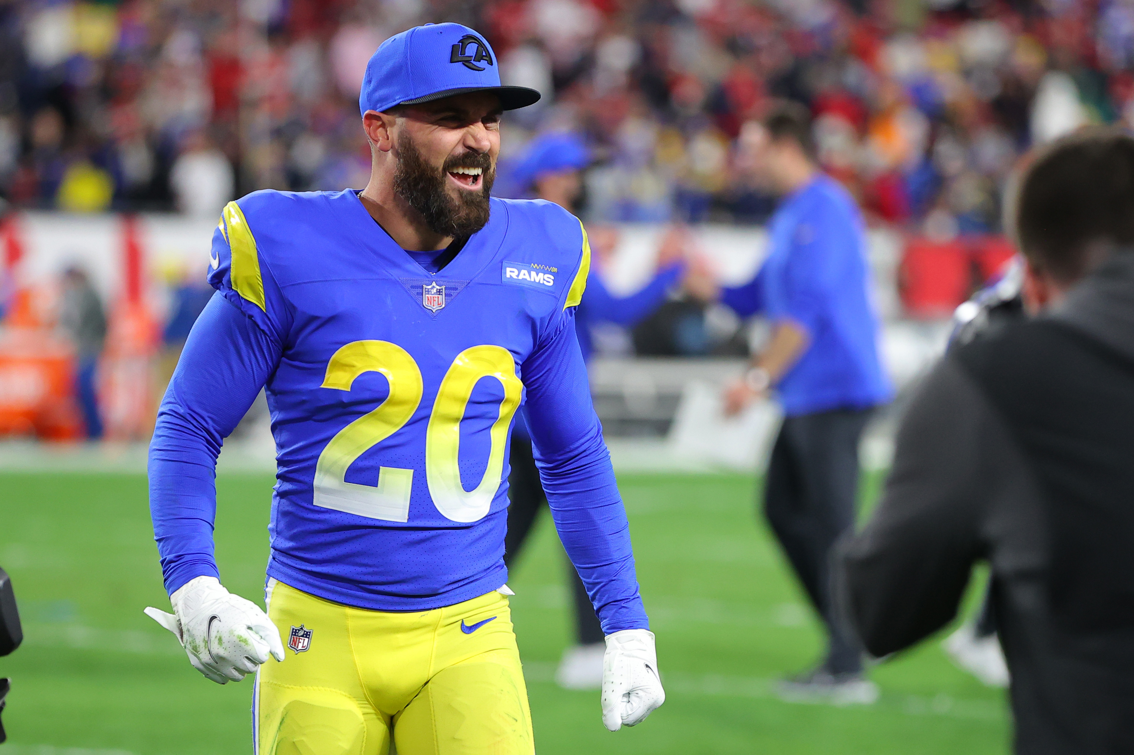 Rams safety Eric Weddle reacts after beating the Buccaneers