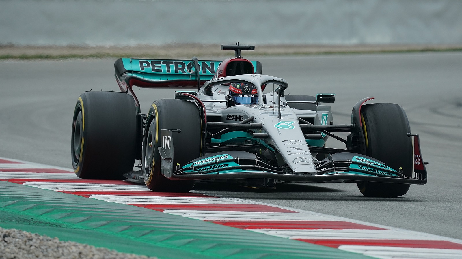 Great Britain's George Russell of the Mercedes Formula 1 team participates in testing at Circuit de Barcelona-Catalunya on Feb. 25, 2022. | Hasan Bratic/DeFodi Images via Getty Images