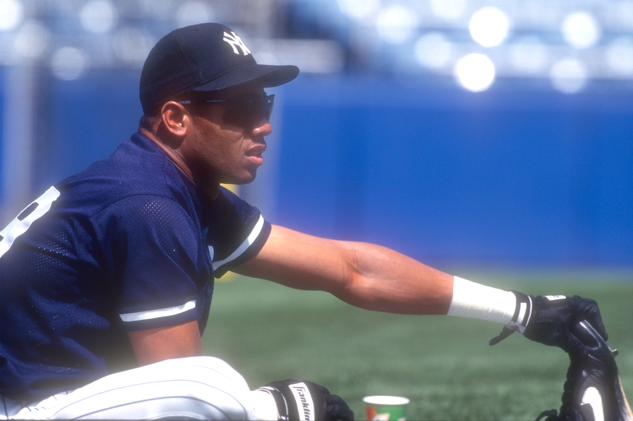 Gerald Williams of the New York Yankees looks on during batting practice of a baseball game against the Detroit Tigers on June 28, 1995.