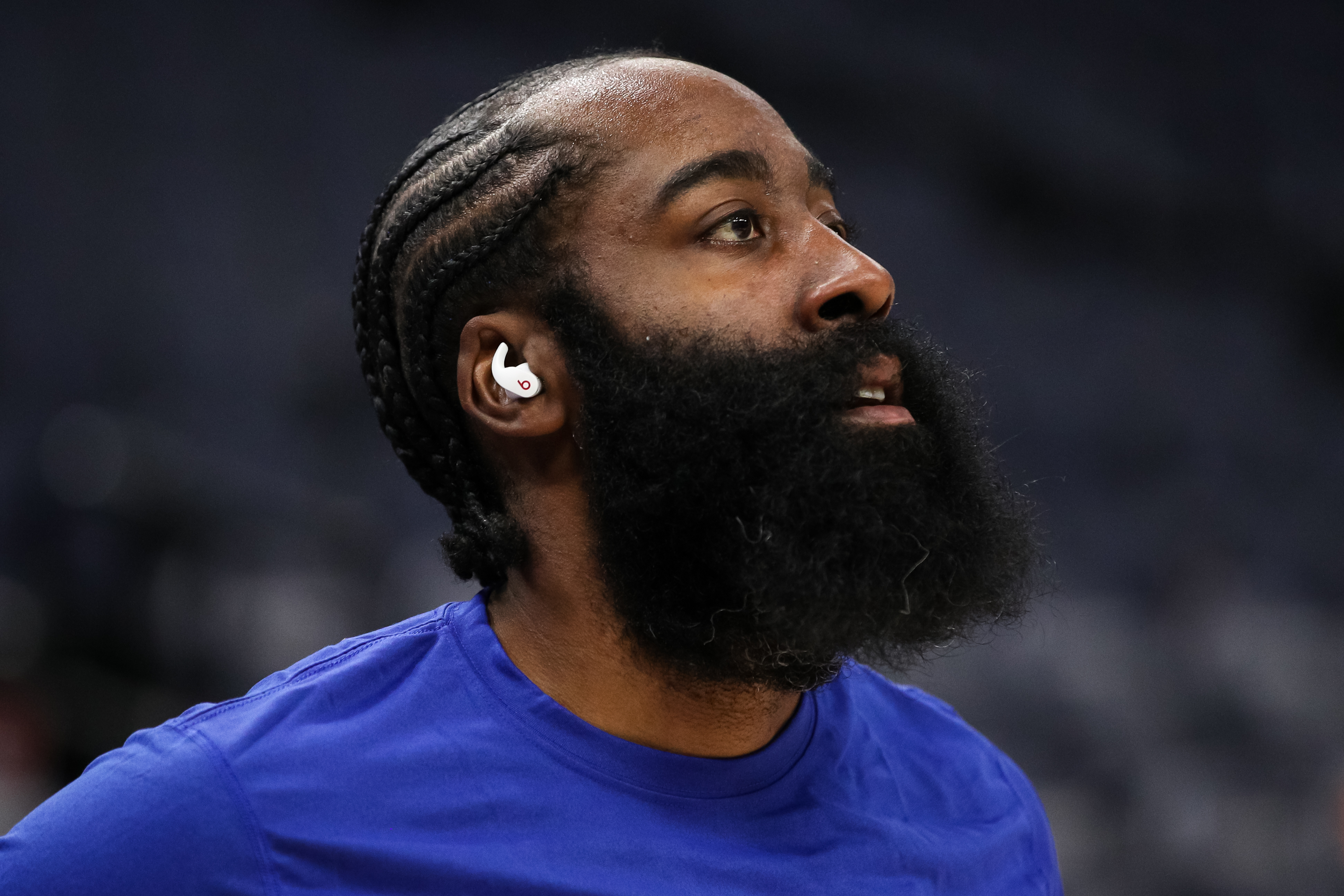 James Harden of the Sixers before a game