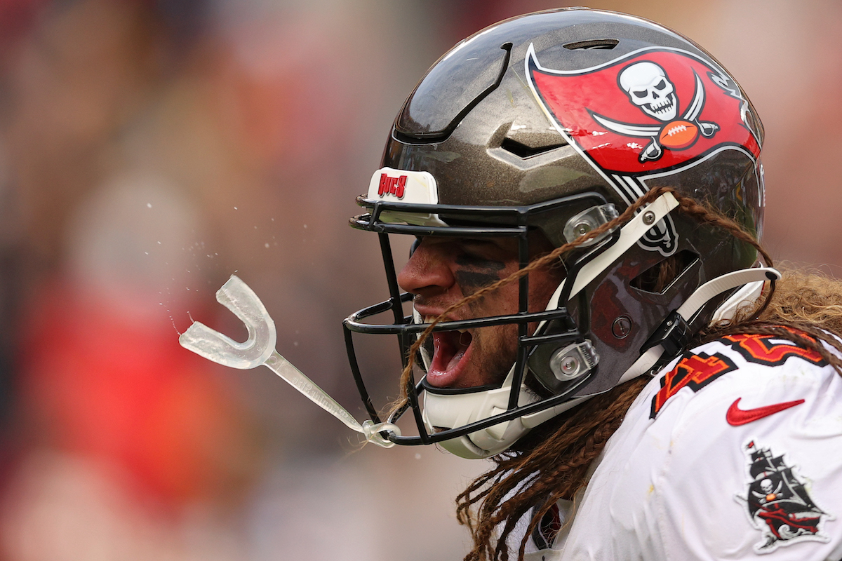 Grant Stuard of the Tampa Bay Buccaneers celebrates a tackle