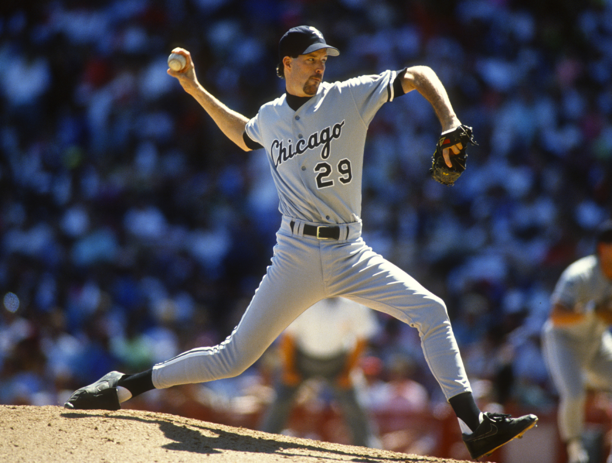 Jack McDowell of the Chicago White Sox pitches during an MLB game.