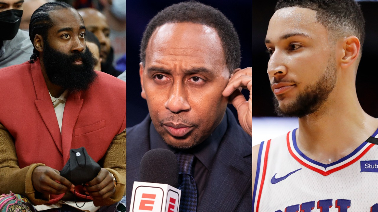 Philadelphia 76ers star James Harden, ESPN's Stephen A. Smith, and Brooklyn Nets guard Ben Simmons.