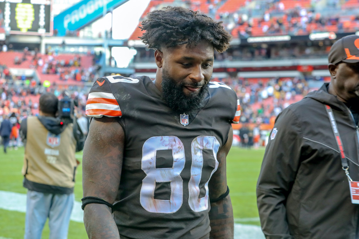 Cleveland Browns wide receiver Jarvis Landry leaves the field following the National Football League game between the Pittsburgh Steelers and Cleveland Browns on October 31, 2021, at FirstEnergy Stadium in Cleveland, OH.