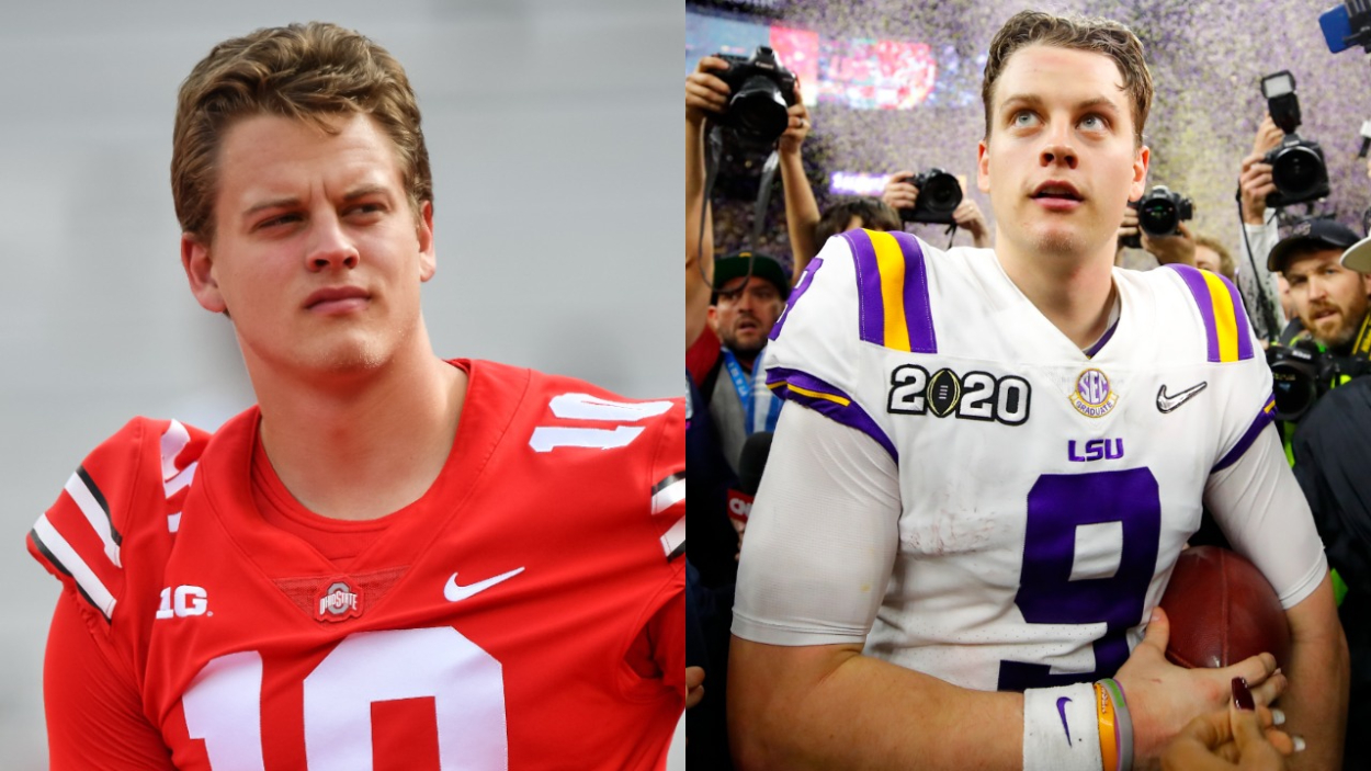 Cincinnati Bengals quarterback Joe Burrow during his days at Ohio State, and later during his LSU career.