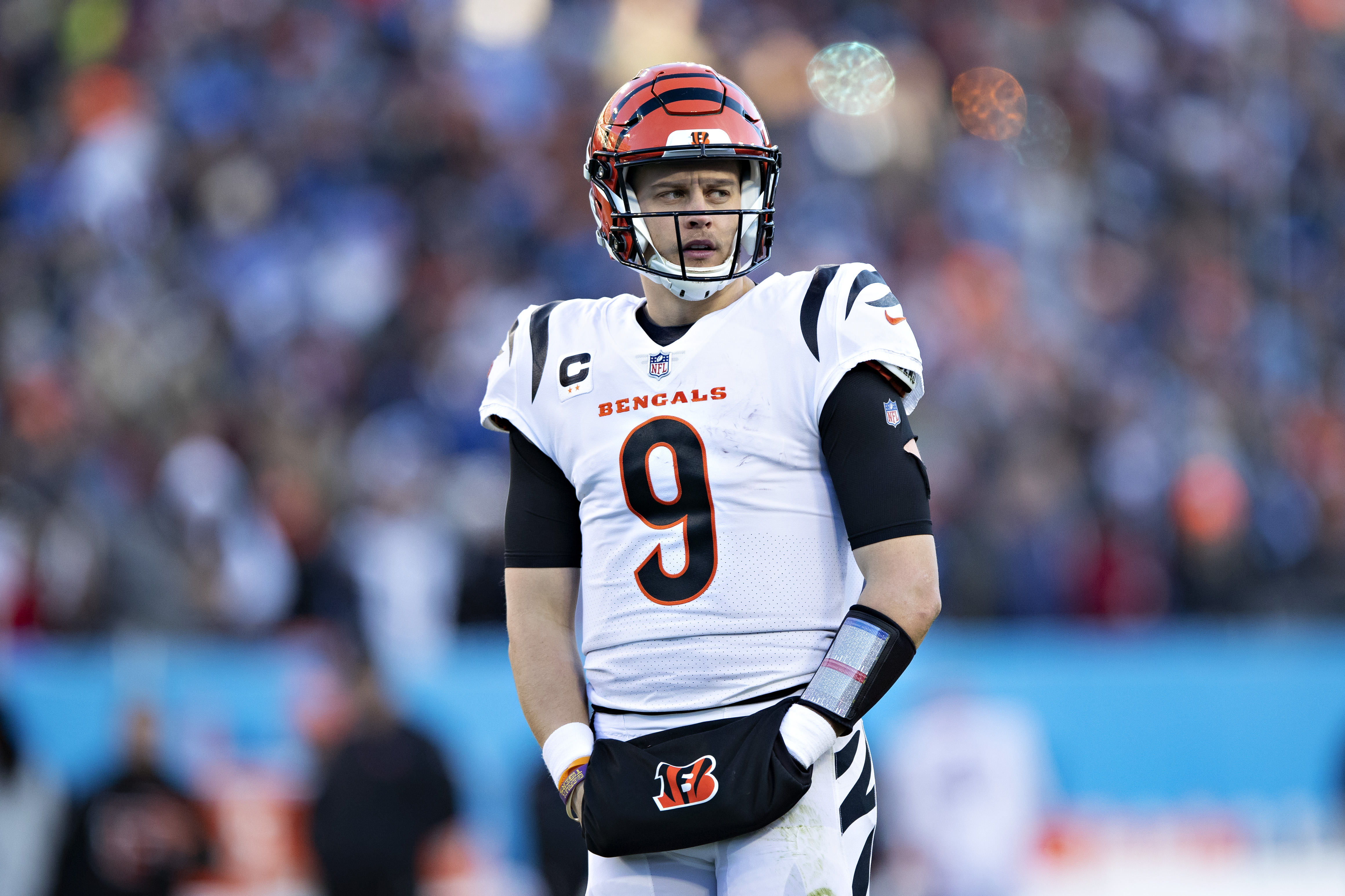 Bengals QB Joe Burrow looks on during game against the Titans