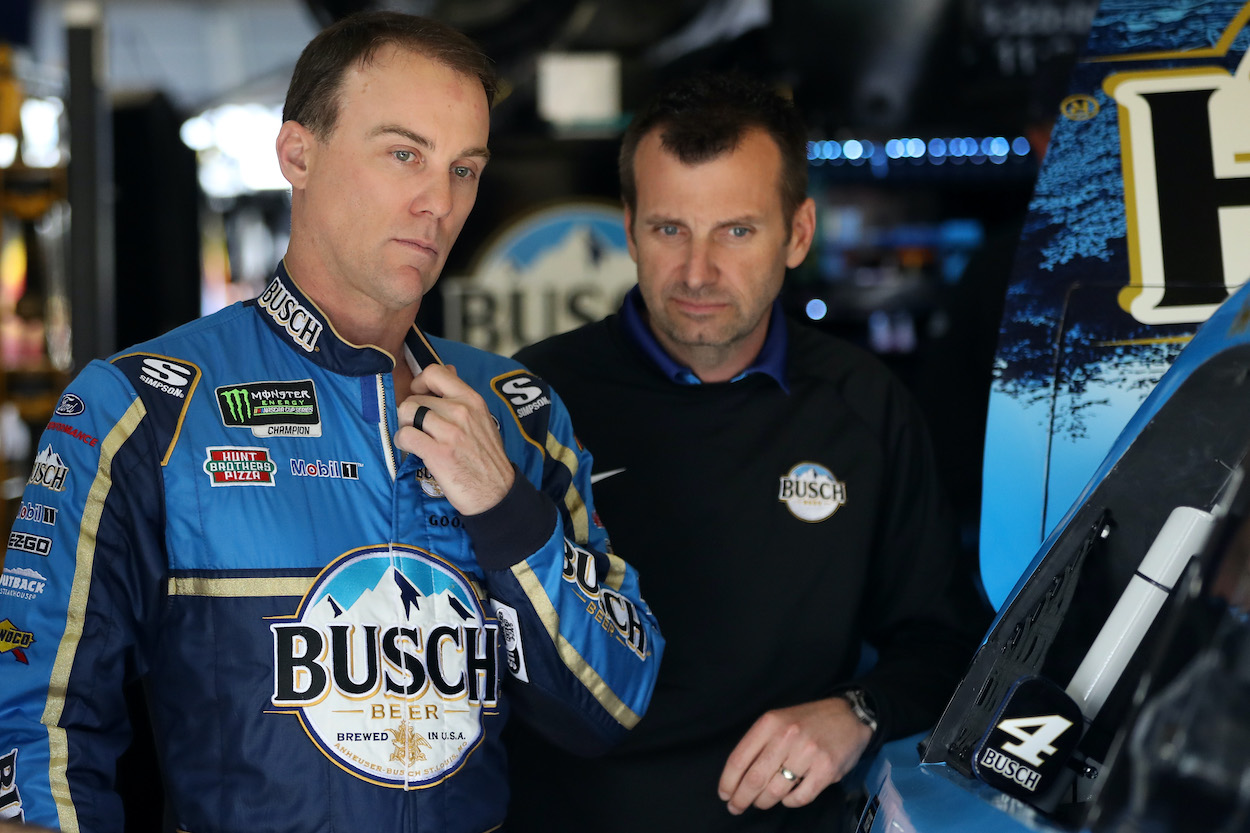 Kevin Harvick talks with Rodney Childers