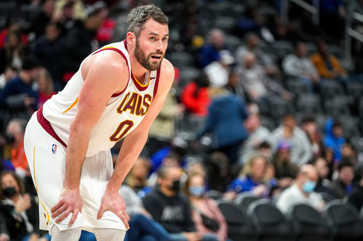 Cavs star Kevin Love during a game against the Detroit Pistons in 2022.